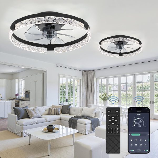 81lOBAFy5L._AC_SL1500_.jpg windphoto 2 Pack 20" Modern Ceiling Fans with Lights and Remote, Black | Fandelier, Dimmable Low Profile, Flush Mount, Stepless Color Temperature Change, 6 Speeds, Bedroom, Living Room, Kitchen