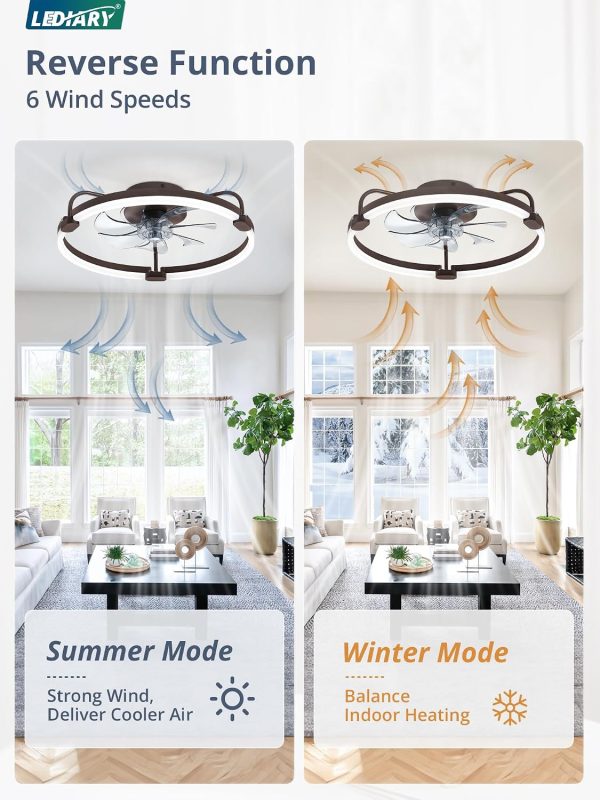 81lZbNXiONL._AC_SL1500_.jpg windphoto 20" Ceiling Fans with Lights and Remote, Low Profile Led Fan Light | Flush Mount, Stepless Dimmable Fandelier, 6 Speeds, 3 CCT, Quiet Reversible DC Motor, 2H Timer, Bedroom, Living Room, Brown
