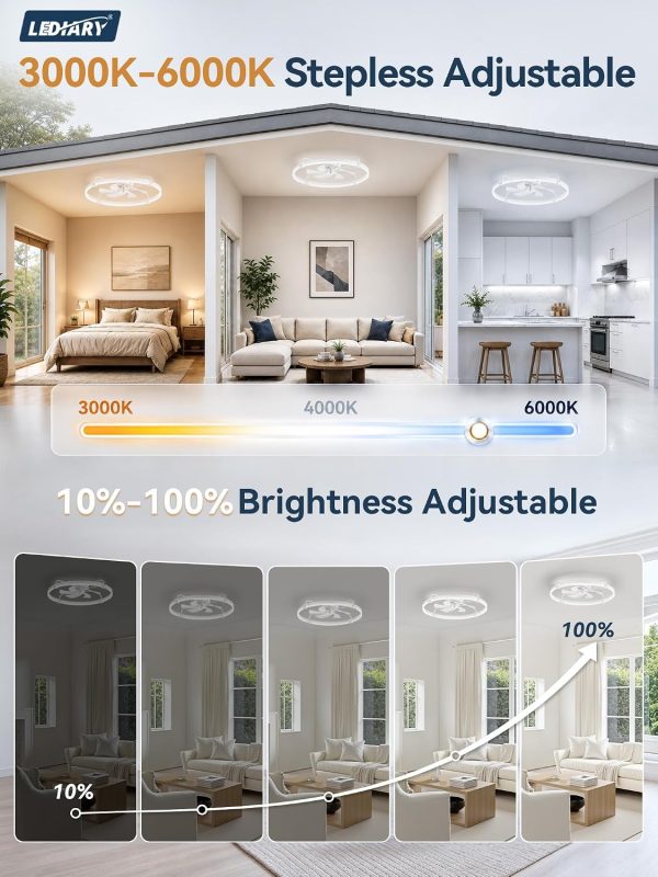 windphoto 30" Low Profile Ceiling Fans with Lights, Remote/APP Control, White | Wider Airflow, Stepless Dimmable LED, Quiet Reversible DC Motor, 6 Speeds, 3CCT, Timer, Bedroom, Living Room, Kitchen