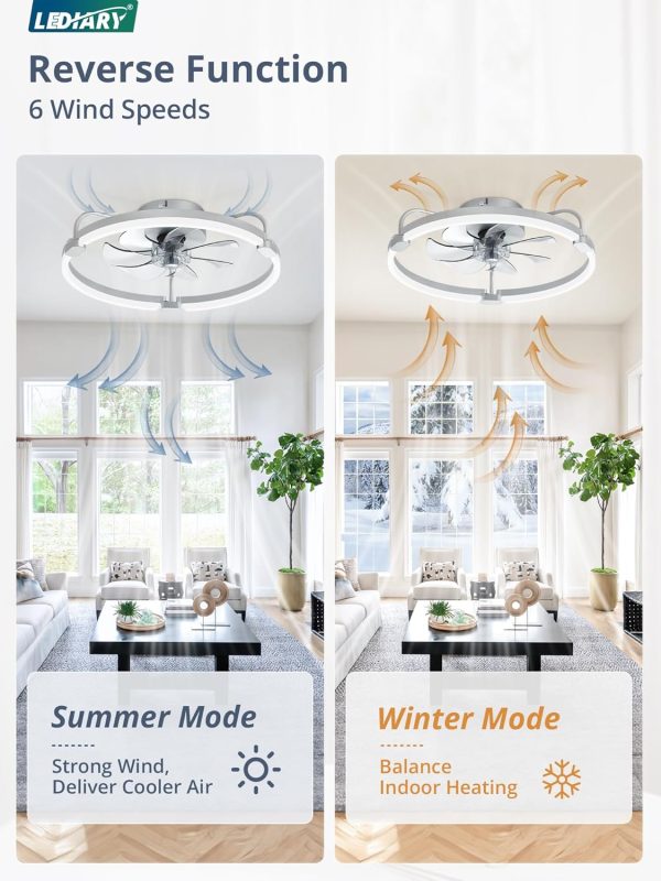 81m0x1BRNNL._AC_SL1500_.jpg windphoto 2 Pack 20" Low Profile Ceiling Fans with Lights and Remote | Flush Mount, Stepless Dimmable Fandelier, 6 Speeds, 3 CCT, Quiet Reversible DC Motor, 2H Timer, Bedroom, Living Room, Grey