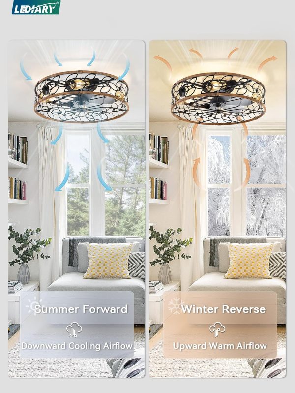 81mEWdRAJ-L._AC_SL1500_.jpg windphoto 23" Caged Ceiling Fan with Light, Flush Mount Fandalier with Remote | Low Profile, Farmhouse Large, Bladeless Industrial, Quiet DC Motor, App Control for Bedroom, Kitchen, Dining Room, Walnut