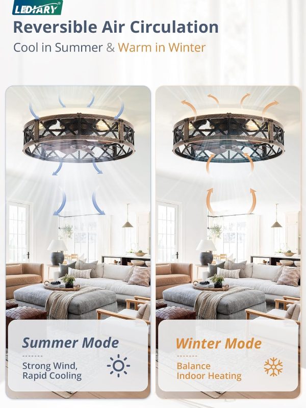81mGXzsbcML._AC_SL1500_.jpg windphoto 23" Caged Farmhouse Ceiling Fan with Light, Flush Mount, Black Gold | Remote&APP Control, Large Low Profile, Rustic Fandaliers, Industrial Bladeless Enclosed, Powerful Motor for Bedroom, Kitchen