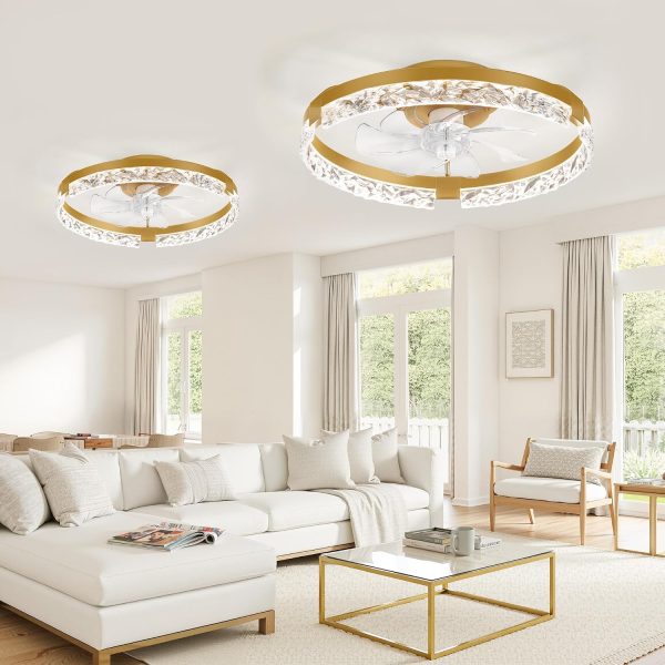 81n4WUfEY2L._AC_SL1500_.jpg windphoto 2 Pack 20" Modern Ceiling Fans with Lights and Remote, Gold | Fandelier, Dimmable Low Profile, Flush Mount, Stepless Color Temperature Change, 6 Speeds, Bedroom, Living Room, Kitchen