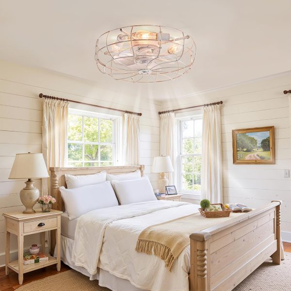 81oLzHFruvL._AC_SL1500_.jpg windphoto 20" Caged Farmhouse Ceiling Fans with Lights and Remote/App, White | Flush Mount Bladeless Low Profile, Fandalier Small Rustic, Industrial Enclosed, Quiet & Powerful for Bedroom, Kitchen, Indoor