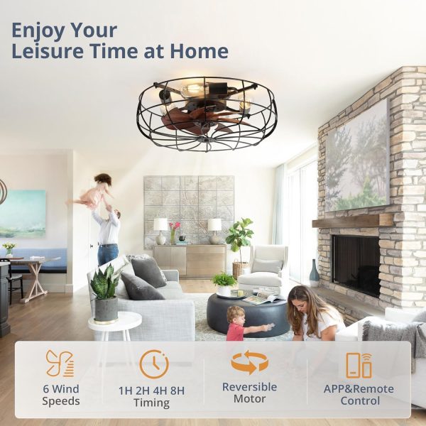 81oUbB4sNUL._AC_SL1500_.jpg windphoto 20" Caged Farmhouse Ceiling Fans with Lights and Remote/App, Black | Flush Mount Bladeless Low Profile, Fandalier Small Rustic, Industrial Enclosed, Quiet & Powerful for Bedroom, Kitchen, Indoor