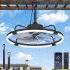 windphoto 24" Waterproof Black Outdoor Ceiling Fan with Light for Gazebo | IP65 Wet Rated,APP Control,6-Speeds,3CCT Dimmable,Reverse DC Motor,Suitable for 12' x 14' Area,Plug In for Patio,Porch