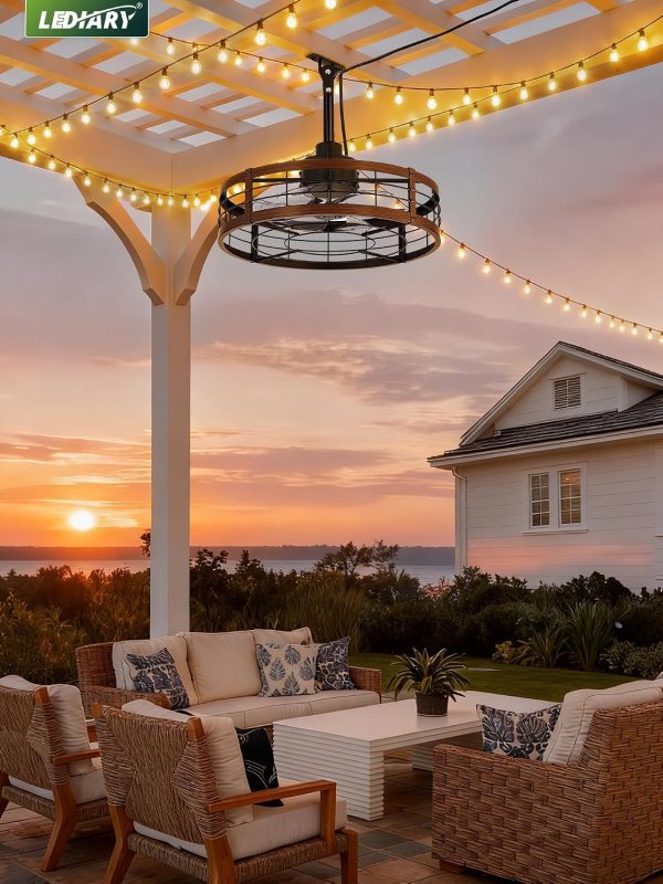 81owE80Nx0L._AC_SL1500_.jpg windphoto 22" Outdoor Ceiling Fan No Light for Patios, Wet Rated Gazebo Fan | Outdoor Fan with Hanging Hook, Plug in, Remote Control,Caged, 6 Speeds, 4Timer, for Porch, Pergola, Canopy