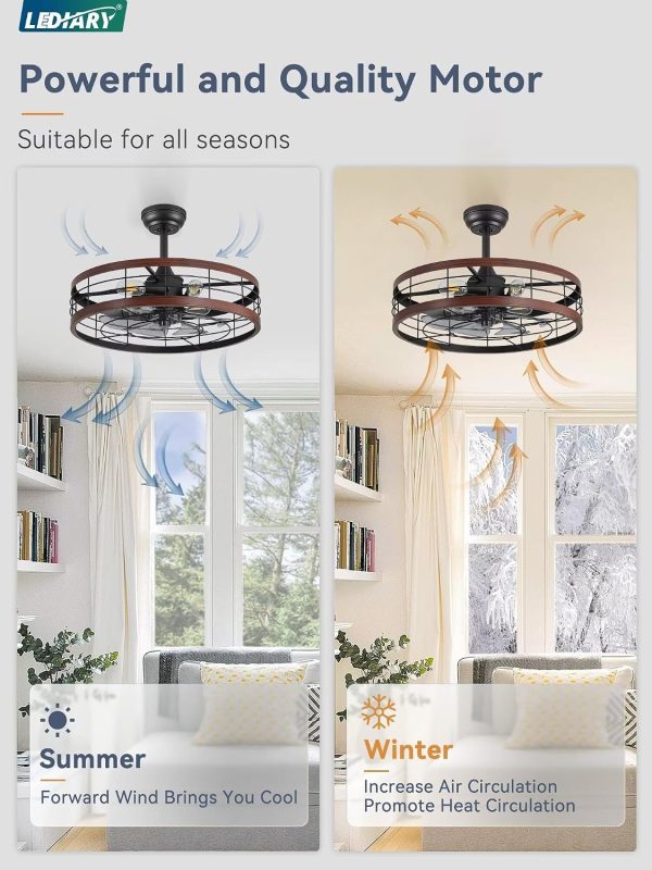 81owMJ4tqL._AC_SL1500_.jpg windphoto 22 inch Caged Fandelier Ceiling Fan Light with Remote, Walnut | 6 Speed Adjustable,Timing, Quiet & Powerful DC, Small, Farmhouse, Industrial, Enclosed, Bladeless, Bedroom, Kitchen, Downrod