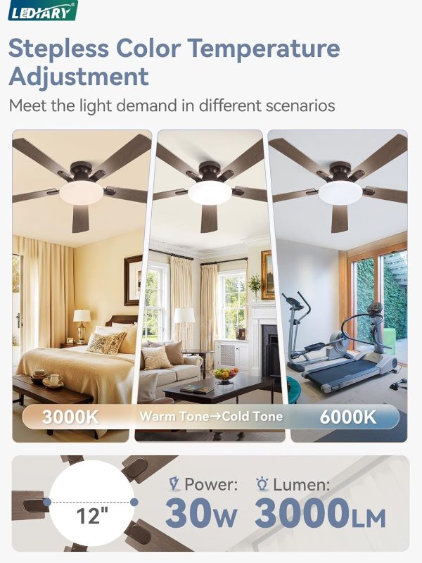 81pC9Ml5mNL._AC_SL1500_.jpg windphoto 60 Inch Flush Mount Ceiling Fans with Lights, Remote & APP Control | 3CCT,Stepless Dimmable,Memory Function,Timer,6-speed,Reversible Blade, Quiet DC Motor, Damp-Rated, Living Room, Covered Patio