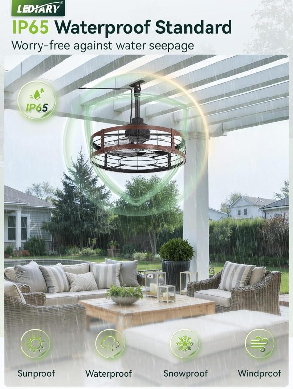 81pRw-rZDOL._AC_SL1500_.jpg windphoto 22" Outdoor Ceiling Fan No Light for Patios, Wet Rated Gazebo Fan | Outdoor Fan with Hanging Hook, Plug in, Remote Control,Caged, 6 Speeds, 4Timer, for Porch, Pergola, Canopy