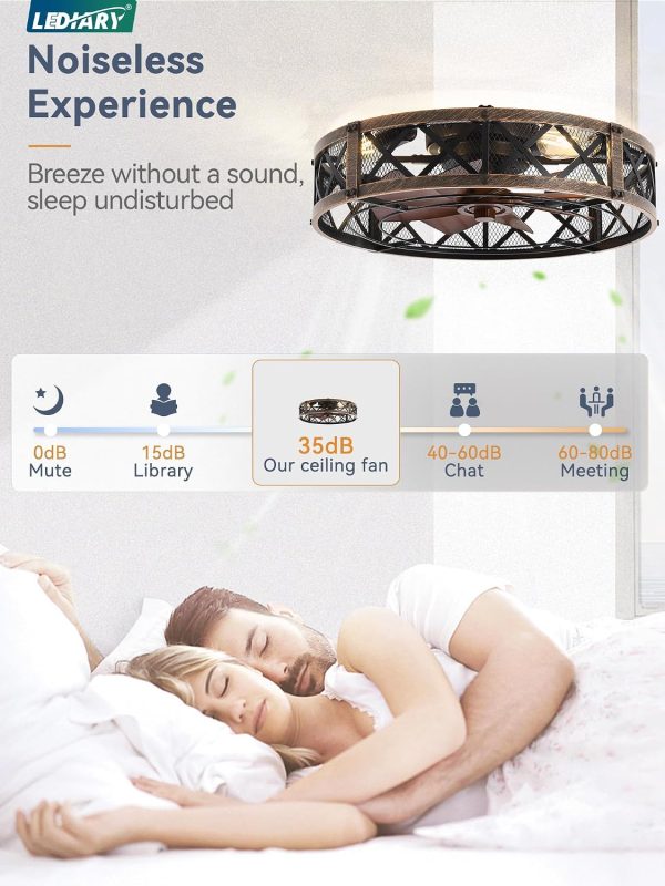 81pgsHTc3xL._AC_SL1500_.jpg windphoto 23" Caged Farmhouse Ceiling Fan with Light, Flush Mount, Black Gold | Remote&APP Control, Large Low Profile, Rustic Fandaliers, Industrial Bladeless Enclosed, Powerful Motor for Bedroom, Kitchen