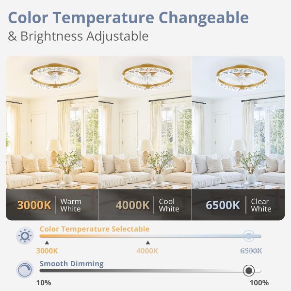 81puKsYxiEL._AC_SL1500_.jpg windphoto 2 Pack 20" Modern Ceiling Fans with Lights and Remote, Gold | Fandelier, Dimmable Low Profile, Flush Mount, Stepless Color Temperature Change, 6 Speeds, Bedroom, Living Room, Kitchen