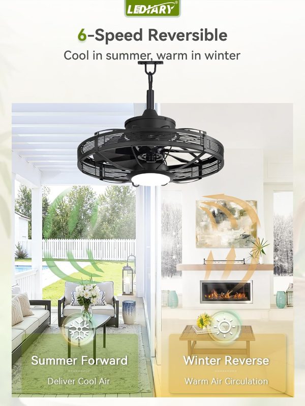 windphoto 20" Black IP65 Waterproof Outdoor Ceiling Fan with Light for Patios | APP&Remote Control,6-Speeds,3CCT Dimmable,Reverse DC Motor, Suitable for 10' x 12' Area,for Gazebo,Porch