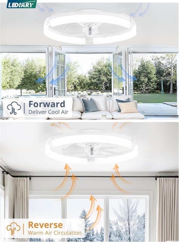 81qBEKURqL._AC_SL1500_.jpg windphoto 2 Pack 20" Ceiling Fans with Lights, Fandelier for Bedroom | Flush Mount Fan Light, Stepless Dimmable, App/Remote Control, 3 CCT Led, 6 Speeds, Quiet Reversible DC Motor, White