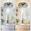 81qNWxoJyL._AC_SL1500_.jpg windphoto 23" Caged Ceiling Fan with Light, Flush Mount Fandalier with Remote | Low Profile, Farmhouse Large, Bladeless Industrial, Quiet DC Motor, App Control for Bedroom, Kitchen, Dining Room, Black
