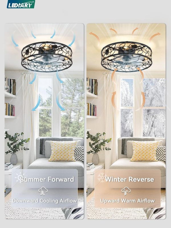 81qNWxoJyL._AC_SL1500_.jpg windphoto 23" Caged Ceiling Fan with Light, Flush Mount Fandalier with Remote | Low Profile, Farmhouse Large, Bladeless Industrial, Quiet DC Motor, App Control for Bedroom, Kitchen, Dining Room, Black