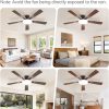 52 Inch Ceiling Fan with Lights and Remote, 30W 12" LED Panel Flush Mount Ceiling Fan, 6-Speed Quiet DC Motor Modern Low Profile Ceiling Fan with Reversible Blades for Bedroom, Living Room, Patio