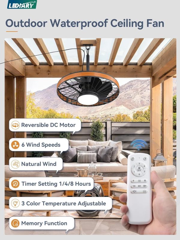 81qOBJiHy1L._AC_SL1500_.jpg windphoto 20 Outdoor Ceiling Fans with Light,Gazebo Fan with Hanging Hook | IP65 Waterproof,Outdoor Fan, App Control, 3CCT, Dimmable,6 Speeds, Caged, Plug in, for Patio, Porch, Pergola,Canopy, Brown