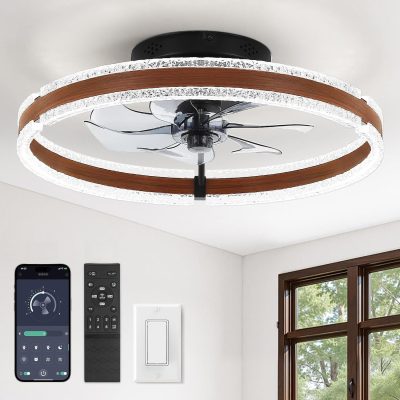81r6chzDuYL._AC_SL1500_.jpg windphoto 20'' Modern Low Profile Ceiling Fans with Lights and Remote, Walnut | 3000-6000K Dimmable LED, 6 Wind Speeds, Quiet Reversible DC Motor, Small Flush Mount Fandelier for Bedroom, Living Room