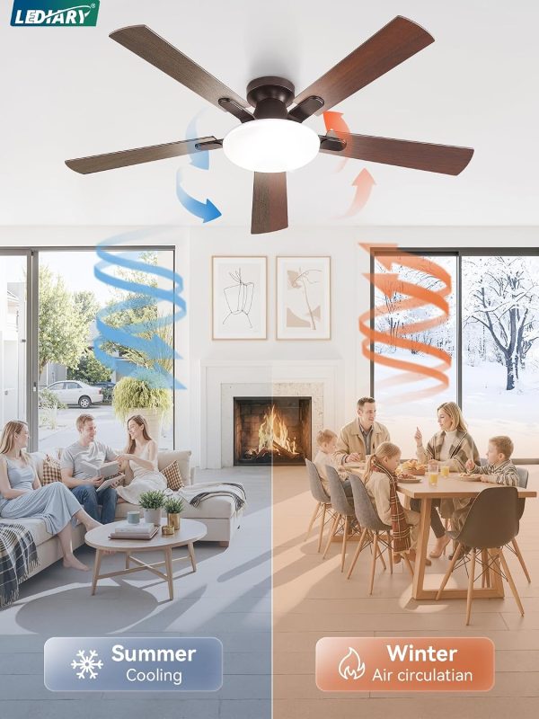 52 Inch Ceiling Fan with Lights and Remote, 30W 12" LED Panel Flush Mount Ceiling Fan, 6-Speed Quiet DC Motor Modern Low Profile Ceiling Fan with Reversible Blades for Bedroom, Living Room, Patio