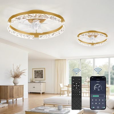 windphoto 2-Pack 20" Ceiling Fans with Lights, APP & Remote, Gold | Low Profile, Flush Mount, Fandelier, 3000K-6000K, Dimmable LED, for Bedroom