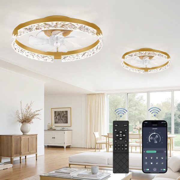 windphoto 2-Pack 20" Ceiling Fans with Lights, APP & Remote, Gold | Low Profile, Flush Mount, Fandelier, 3000K-6000K, Dimmable LED, for Bedroom