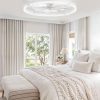windphoto 24" Ceiling Fans with Lights and Remote, Low Profile Led Fan Light | Flush Mount, Stepless Dimmable Fandelier, 6 Speeds, 3 CCT, Quiet Reversible DC Motor, 2H Timer, Bedroom, Living Room, White