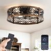 81sNiWEWdXL._AC_SL1500_.jpg windphoto 20" Caged Ceiling Fan with Light and Remote, Fandalier, Black Gold | Flush Mount Low Profile, APP Control, Rustic Bladeless Industrial Enclosed, Quiet & Powerful for Bedroom,Kitchen,Dining Room
