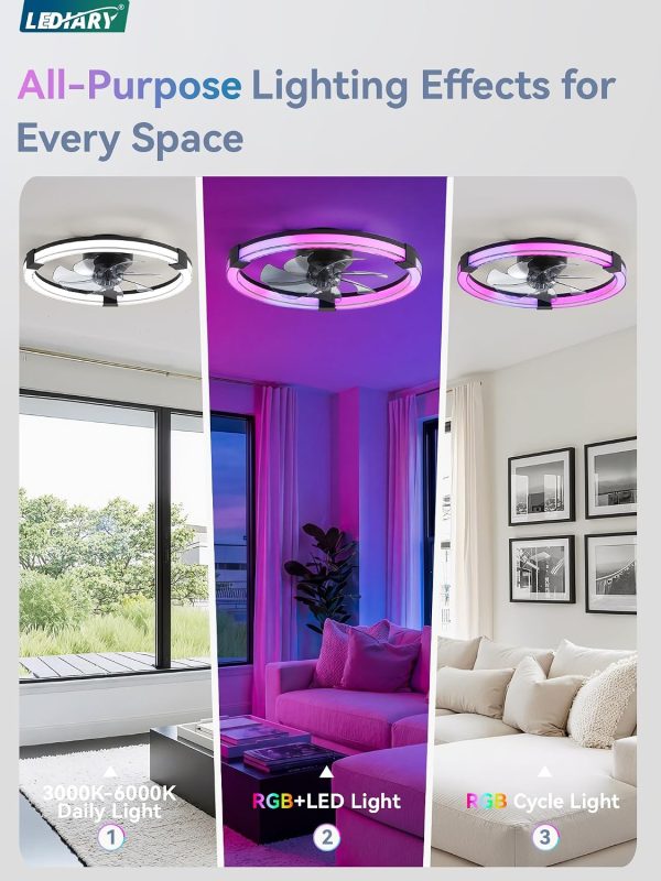 81smVLwXolL._AC_SL1500_.jpg windphoto Ceiling Fan with Light,20inch Low Profile Fandelier with Remote RGB | RGB,6 Speeds, Reversible DC Motor, Dimmable Flush Mount Fan Light, Modern fans for Bedroom