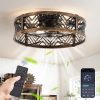 81t7T67tLCL._AC_SL1500_.jpg windphoto 20" Caged Ceiling Fan with Light and Remote, Fandalier, Black Gold | Flush Mount Low Profile, APP Control, Rustic Bladeless Industrial Enclosed, Quiet & Powerful for Bedroom,Kitchen,Dining Room