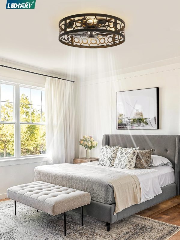 81tc3i7DCxL._AC_SL1500_.jpg windphoto 20 Inch Caged Flush Mount Ceiling Fans with Lights, Black | Low Profile, Farmhouse, Bladeless Enclosed Fandelier, Small, 6 Speed, Quiet Reversible DC, Bedroom, Kitchen, Living Room,