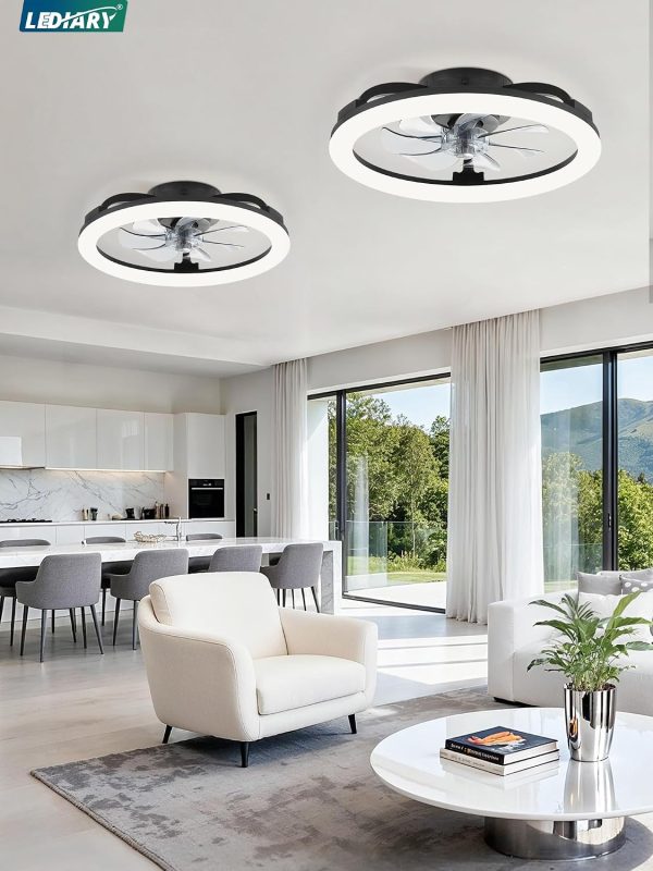 81td-PExt1L._AC_SL1500_.jpg windphoto 2 Pack 20" Ceiling Fans with Lights and Remote for Bedroom, Black | Low Profile Fan Light, 3000K-6000K Stepless Dimmable Fandelier, 6 Speed, Reversible DC Motor, APP & Remote Control, Low Noice