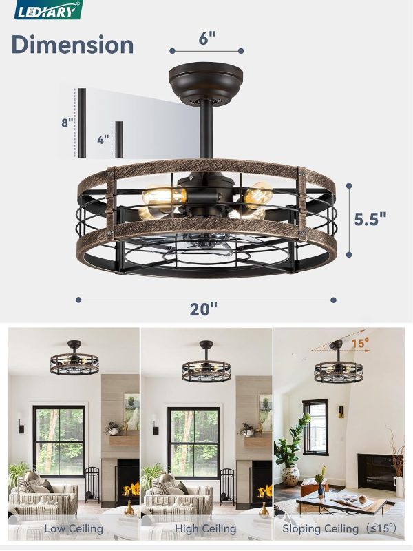 81u845Hc30L._AC_SL1500_.jpg windphoto 20 inch Fandelier Caged Ceiling Fan with Light, Black Gold | 6 Speed Adjustable,Timing, Quiet & Powerful DC, Small, Farmhouse, Industrial, Enclosed, Bladeless, Bedroom, Kitchen, Downrod