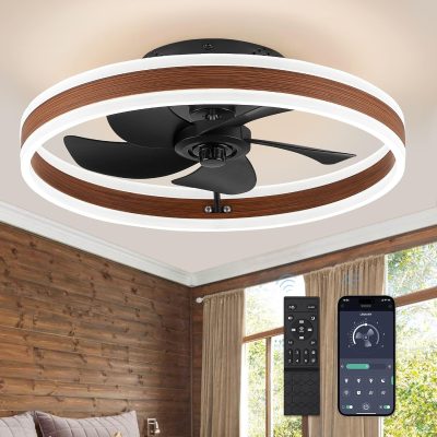 81uCMni2idL._AC_SL1500_.jpg windphoto Low Profile Ceiling Fans with Lights, Flush Mount Modern Ceiling Fan and Remote Control, 19.7" LED Ceiling Fans, Stepless Dimmable 3 Colors and 6 Speeds - Walnut