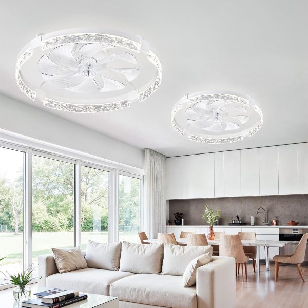 windphoto 2 Pack 24" Ceiling Fans with Lights and Remote, Fandelier White | 3CCT, 6 Speeds, Dimmable Low Profile, Flush Mount Ceiling Fan, Timer, Reversible, Memory, Bedroom, Living Room, Kitchen