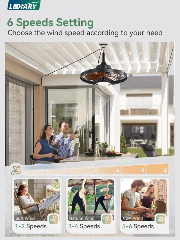81uSFwyXZNL._AC_SL1500_.jpg windphoto 20" Outdoor Ceiling Fan with Lights,IP65 Waterproof Gazebo Hanging Fan with Remote Control Smart App, Plug in Caged Ceiling Fan with 3CCT 6-Speeds for Patio Porch Pergola(Walnut)
