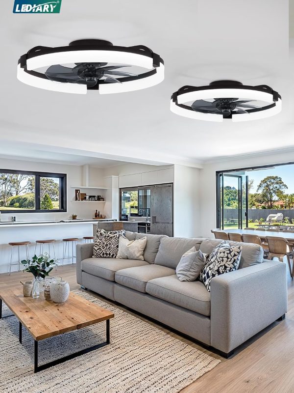 81uiIUU5IzL._AC_SL1500_.jpg windphoto 2 Pack 20" Ceiling Fans with Lights, Fandelier for Bedroom | Flush Mount Fan Light, Stepless Dimmable, App/Remote Control, 3 CCT Led, 6 Speeds, Quiet Reversible DC Motor, Black