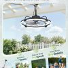 windphoto 24" Waterproof Black Outdoor Ceiling Fan with Light for Gazebo | IP65 Wet Rated,APP Control,6-Speeds,3CCT Dimmable,Reverse DC Motor,Suitable for 12' x 14' Area,Plug In for Patio,Porch
