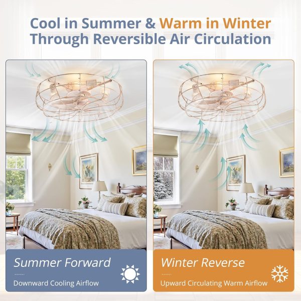 81urMdwf-WL._AC_SL1500_.jpg windphoto 23" Caged Farmhouse Ceiling Fans with Lights and Remote/App, White | Flush Mount Bladeless Low Profile, Fandalier Large Rustic, Industrial Enclosed, Quiet & Powerful for Bedroom, Kitchen, Indoor