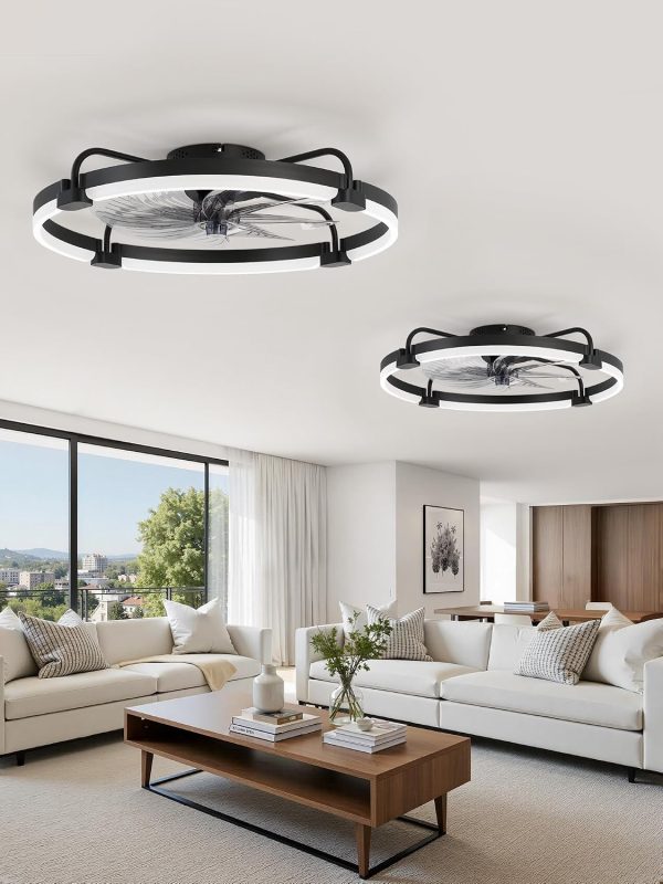 81vHLod0mmL._AC_SL1500_.jpg windphoto 2 Pack 24" Ceiling Fans with Lights and Remote, Low Profile | Flush Mount, Stepless Dimmable Fandelier, 6 Speeds, 3 CCT, Quiet Reversible DC Motor, 2H Timer, Bedroom, Living Room, Black