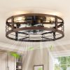 windphoto 20" Walnut Caged Low Profile Ceiling Fan with Light and Remote | Flush Mount, Bladeless Enclosed Fandelier, 6 Speed, Quiet Powerful DC, Rustic,Farmhouse, Small, Bedroom, Kitchen, Indoor