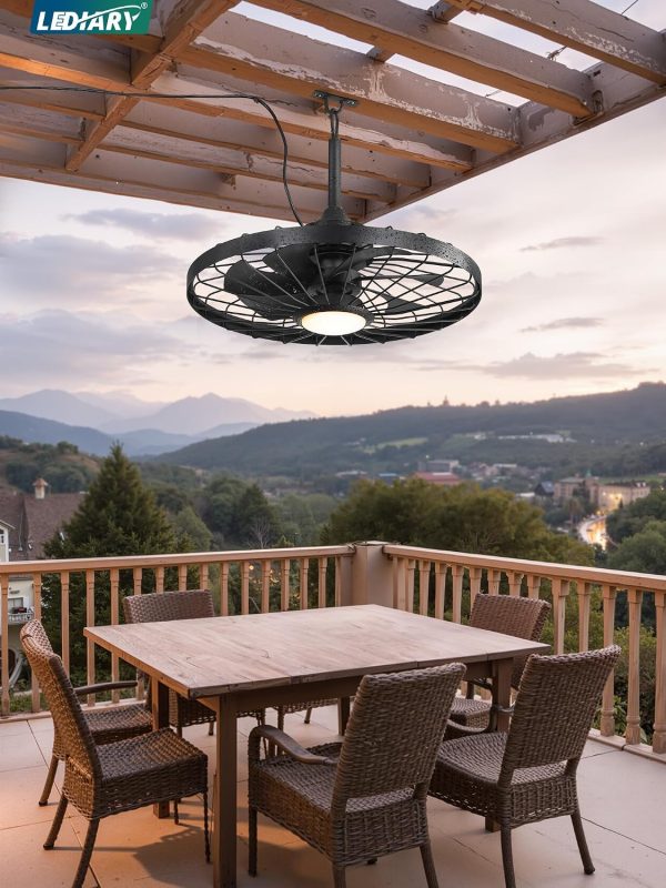 windphoto 24" Outdoor IP65 Waterproof Plug in Ceiling Fan with Lights | 6 Speeds,3CCT,Quiet,Timer,Remote Control,Smart App,DC motor,Reversible,Caged Design,ABS Material,Gazebo,Patio,Porch,Pergola