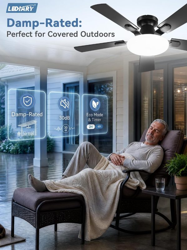 81vycx2656L._AC_SL1500_.jpg windphoto 42 Inch Flush Mount Ceiling Fans with Lights, Remote & APP Control | Bright Light, 3CCT, Dimmable, Memory Function, Timer, Reversible Blade, Quiet DC Motor, Damp-Rated, Bedroom, Covered Patio