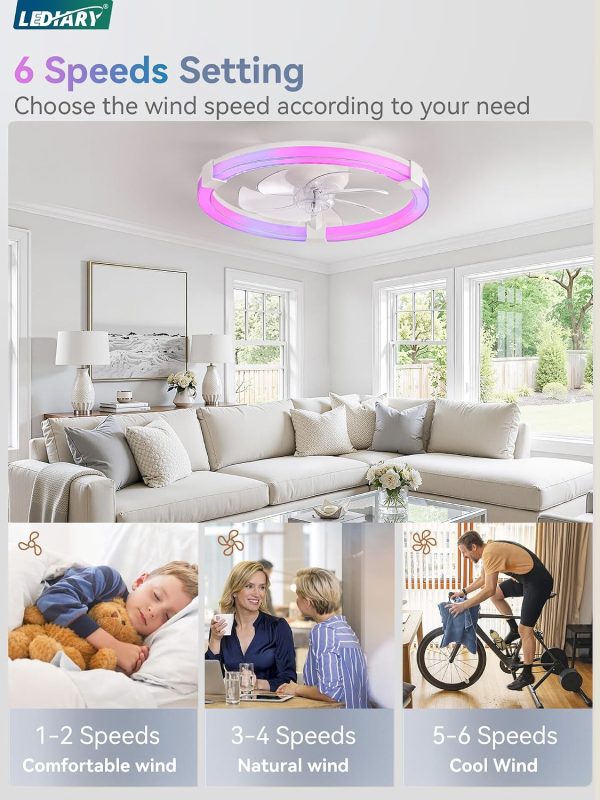81w7n-X4KoL._AC_SL1500_.jpg windphoto Ceiling Fan with Light,20inch Low Profile Fandelier with Remote RGB | RGB,6 Speeds, Reversible DC Motor, Dimmable Flush Mount Fan Light, Modern fans for Bedroom