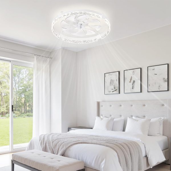 windphoto 24" Ceiling Fans with Lights and Remote, Fandelier White | 3CCT, 6 Speeds, Dimmable Low Profile, Flush Mount Ceiling Fan, Timer, Reversible, Memory, Bedroom, Living Room, Kitchen