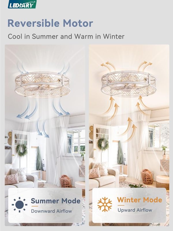 81wIlokUPXL._AC_SL1500_.jpg windphoto 23" Caged Ceiling Fan with Light and Remote, Large Fandalier, White | Flush Mount Low Profile, APP Control, Bladeless Industrial Enclosed, Quiet & Powerful for Bedroom, Kitchen, Dining Room