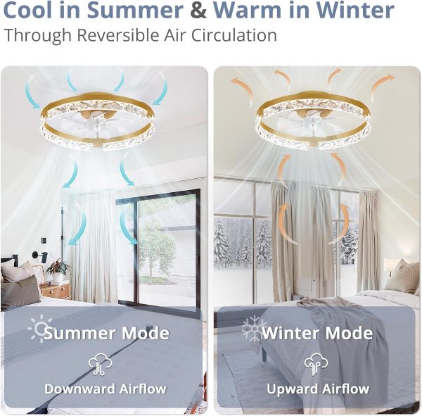 81xFAwV9FL._AC_SL1500_.jpg windphoto 2 Pack 20" Modern Ceiling Fans with Lights and Remote, Gold | Fandelier, Dimmable Low Profile, Flush Mount, Stepless Color Temperature Change, 6 Speeds, Bedroom, Living Room, Kitchen
