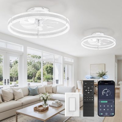81yTQ8aZEvL._AC_SL1500_.jpg windphoto 20'' Low Profile Ceiling Fans with Lights and Remote, White, 2 Pack | 3000-6000K Dimmable LED, 6 Wind Speeds, Quiet Reversible DC Motor, Small Flush Mount Fandelier for Bedroom, Living Room