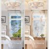 windphoto Caged Ceiling Fan with Light, Flush Mount Fandalier with Remote | Low Profile, Farmhouse Small, Bladeless Industrial, Quiet DC Motor, App Control for Bedroom, Kitchen, Dining Room, White Gold