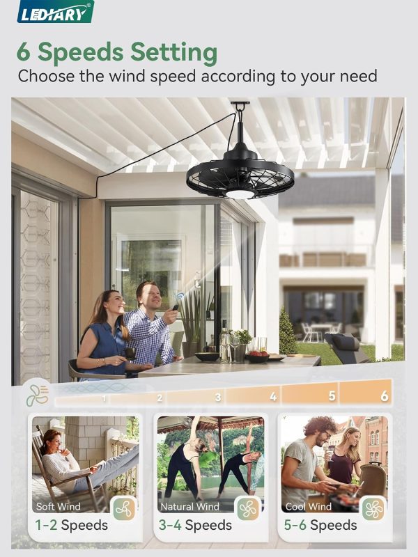 windphoto 20" Outdoor IP65 Waterproof Plug in Ceiling Fan with Lights | 6 Speeds,3CCT,Quiet,Timer,Remote Control,Smart App,DC motor,Reversible,Caged Design,ABS Material,Gazebo,Patio,Porch,Pergola